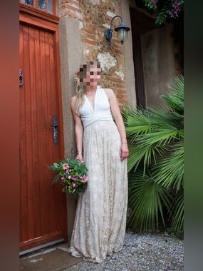 Wedding dress - golden lace and handmade